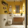 Contemporary Bathroom Design with Off-White Tiles and Quartz Vanity