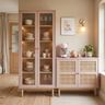 Scandinavian Rose Granium Crockery Unit Design with Rattan Doors And LED