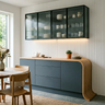 Modern Crockery Unit with Shore and Black Fluted Glass for Dining Room Design