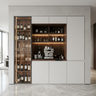 Modern Crockery Unit Design with White Cabinets and Glass Tower