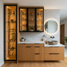 Contemporary Crockery Vanity with Teak Cabinets for Dining Room