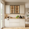 Crockery Unit Design with Champagne Finish and Glass Cabinets