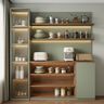 Sage Green Contemporary Crockery Unit Design with Open Display Shelves Setup