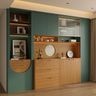 Contemporary Forest Green Crockery Unit Design with Tall Storage Shutter Cabinets