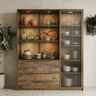 Boho Wood Crockery Unit Design with Open Shelving and Fluted Glass