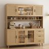Scandinavian Wood Crockery Unit Design with Cane Webbing and Glass Cabinets