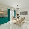 4-Seater Dining Room Design with Marble Table and Modern Cabinetry