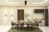 Contemporary Dining Room Design with Built Crockery Unit and Marble Wall Paneling