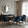 Contemporary Dining Room Design with Navy Blue Velvet Dining Chairs