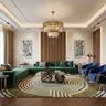 Rectangular Double Layer False Ceiling Design with Chandelier and Track Lighting