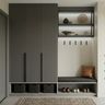Contemporary Foyer Design with Matte PU Grey Fluted Wardrobes