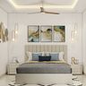 Modern Guest Bedroom Design with Queen Bed and Abstract Art Wall Triptych Decor