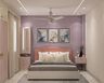 Contemporary Guest Bedroom Design with Textured Mauve Accent Wall Backdrop