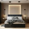 Transitional Guest Bedroom Design with Upholstered Bed and Backlit Feature Wall