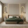 Minimal Guest Bedroom Design with Backlit Arched Wood Slat Alcoves