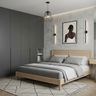 Modern Guest Bedroom Design with Platform Bed and Black Wardrobe