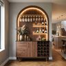 Mid-Century Modern Walnut Bronze Home Bar Design with Brass Stemware Rack