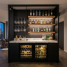 Home Bar Design with Dark Wood and Open Wall Ledges
