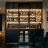 Home Bar Design with Dark Wood and Glass Profile Shutter