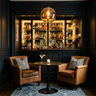 Home Bar Design with Navy Blue and Glass Shelving