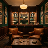 Home Bar Design with Walnut Bronze Cabinets and Shelving