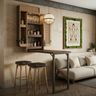 Wood Modern Home Bar Design with Foldable Cabinet and Glass Storage