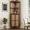 Mid-Century Modern Walnut Wood Home Bar Design with Cane Shutters and Glass Rack
