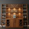 Wooden Rustic Home Bar Design with Matte Laminate Closed Storage Cabinet