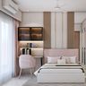 Modern Home Office Design with Blush Pink Chair and Wood Desk