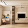 Contemporary Home Office Design with Built in Corner Desk and TV Unit