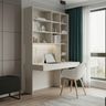 Off White Minimal Home Office Design with Dark Gray Textured Accent Walls