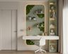 White and Sage Green Modern Home Office Design with Biophilic Living Wall Feature