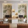 Modern Home Office Design with Herringbone Floors and Illuminated Modular Shelving
