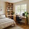 Oak Brown Contemporary Home Office Design with Bedroom Workspace Integration