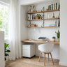 Minimal Home Office Design with Black Metal Architectural Shelf Brackets