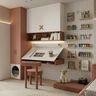 Peach and White Modern Home Office Design with Study Desk and Pegboard Storage