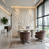 Contemporary Cream Home Office Design with Wavy Sculptural Accent Wall