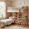 Scandinavian Kids Bedroom Design with Wooden Loft Bed and Study Desk