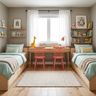Kids Bedroom Design with Shared Twin Beds and Coral Chairs