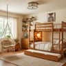 Kids Bedroom Design with Wooden Oak Bunk Bed and Trundle