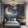 Contemporary Kids Bedroom Design with Space Mural and Dark Blue Bed