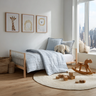 Modern Kids Bedroom Design with Framed Animal Prints and Light Oak Single Bed