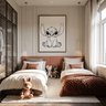 Modern Twin Kids Bedroom Design Featuring Twin Beds with Arched Headboards