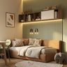Mid-Century Modern Kids Bedroom Design Featuring a Tan Upholstered Daybed
