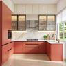 Modern U-Shaped Kitchen Design with Coral and Beige Cabinets