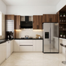Transitional U-Shaped Kitchen Design with Wood and White Cabinets and Granite Countertop