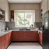 U-Shaped Kitchen Design with Rust and Grey Cabinets and Quartz Top