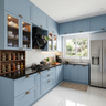 L-Shaped Kitchen Design with Light Blue and Black Cabinets