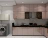 Modern L-Shaped Kitchen Design in Rose Geranium Gloss Finish with Granite Countertop