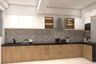 Contemporary L-Shaped Kitchen Design with Patterned Backsplash and Granite Counter